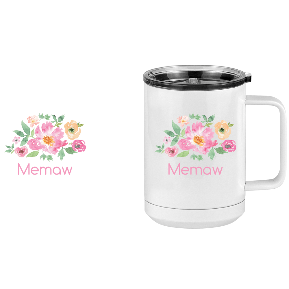 Personalized Flowers Coffee Mug Tumbler with Handle (15 oz) - Memaw - Design View