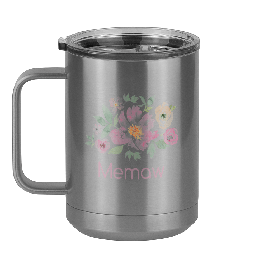 Personalized Flowers Coffee Mug Tumbler with Handle (15 oz) - Memaw - Left View