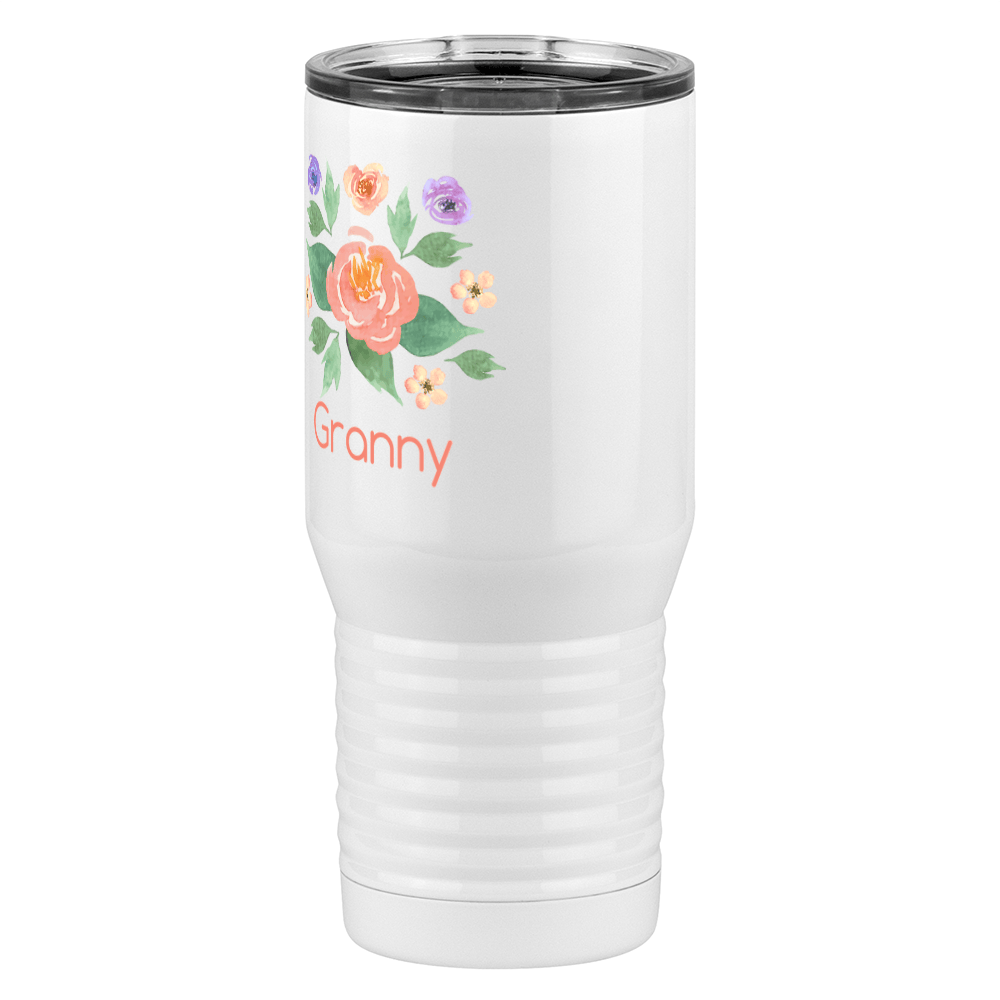 Personalized Flowers Tall Travel Tumbler (20 oz) - Granny - Front Left View