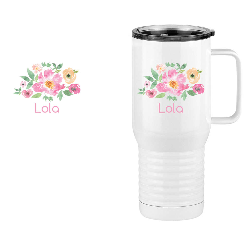 Personalized Flowers Travel Coffee Mug Tumbler with Handle (20 oz) - Lola - Design View