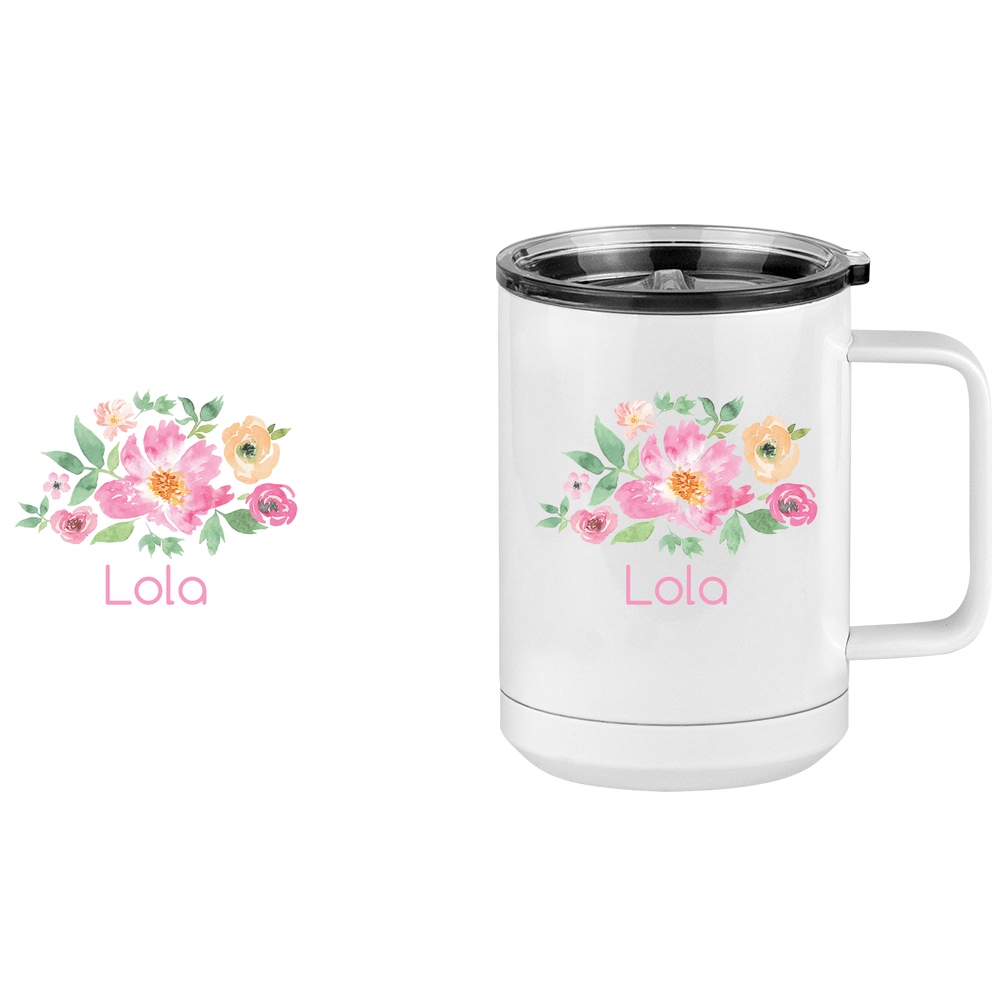 Personalized Flowers Coffee Mug Tumbler with Handle (15 oz) - Lola - Design View