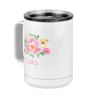 Thumbnail for Personalized Flowers Coffee Mug Tumbler with Handle (15 oz) - Lola - Front Left View
