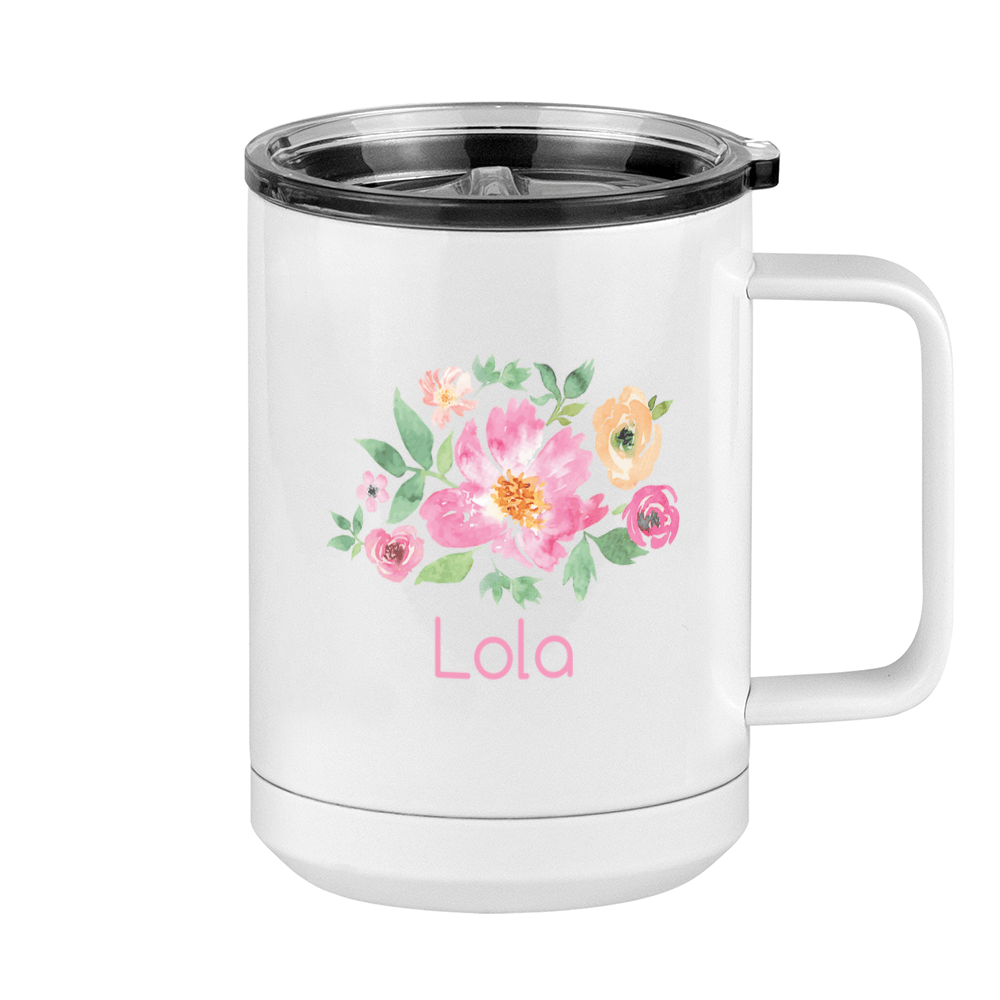 Personalized Flowers Coffee Mug Tumbler with Handle (15 oz) - Lola - Right View