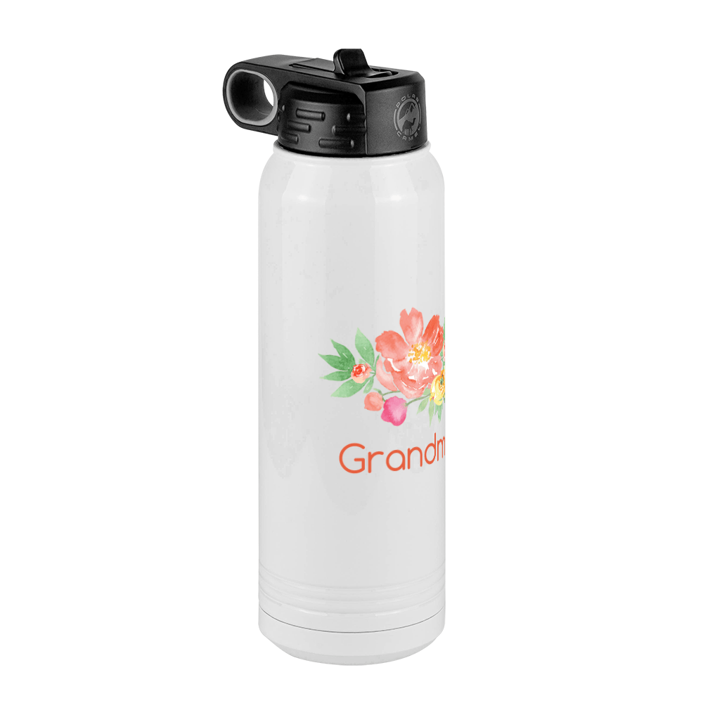 Personalized Flowers Water Bottle (30 oz) - Grandma - Front Left View
