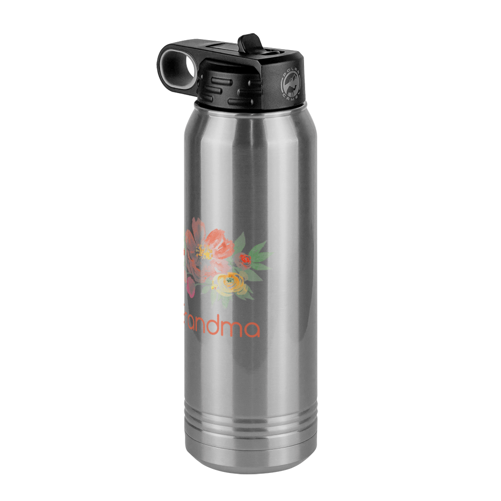 Personalized Flowers Water Bottle (30 oz) - Grandma - Front Right View