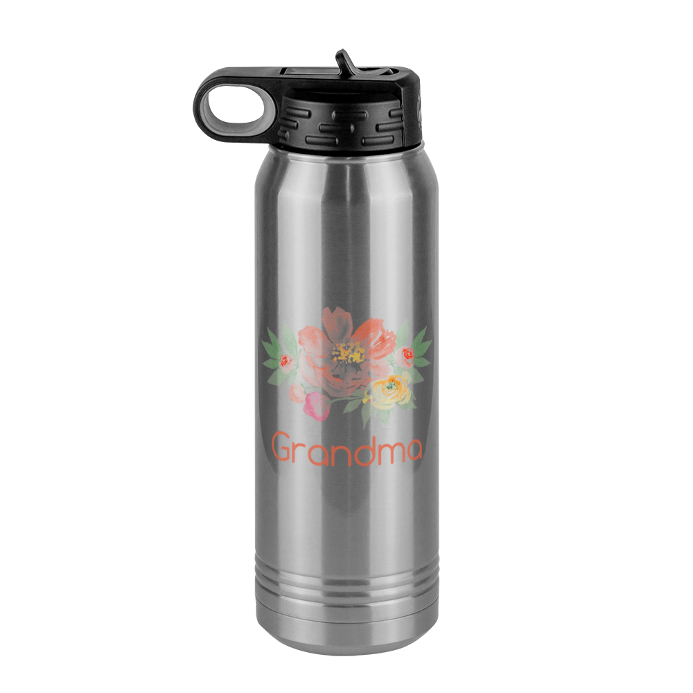Personalized Flowers Water Bottle (30 oz) - Grandma - Front View