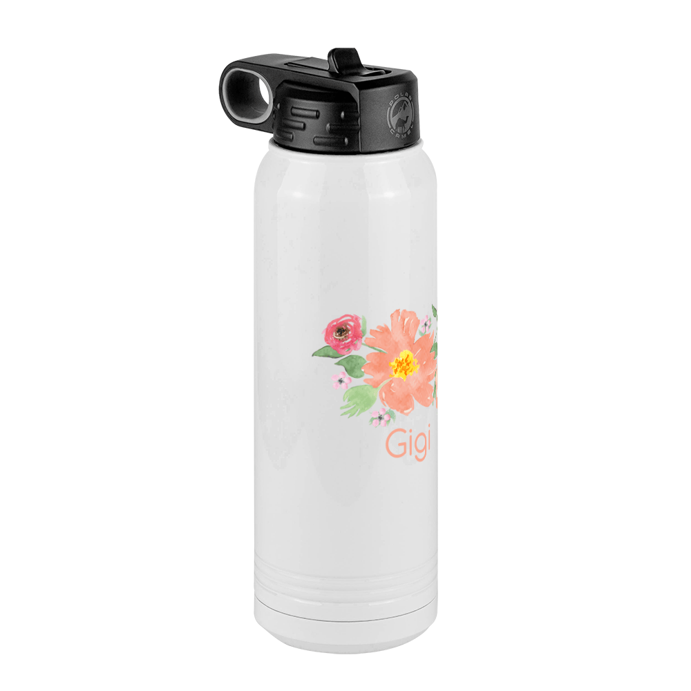 Personalized Flowers Water Bottle (30 oz) - Gigi - Front Left View