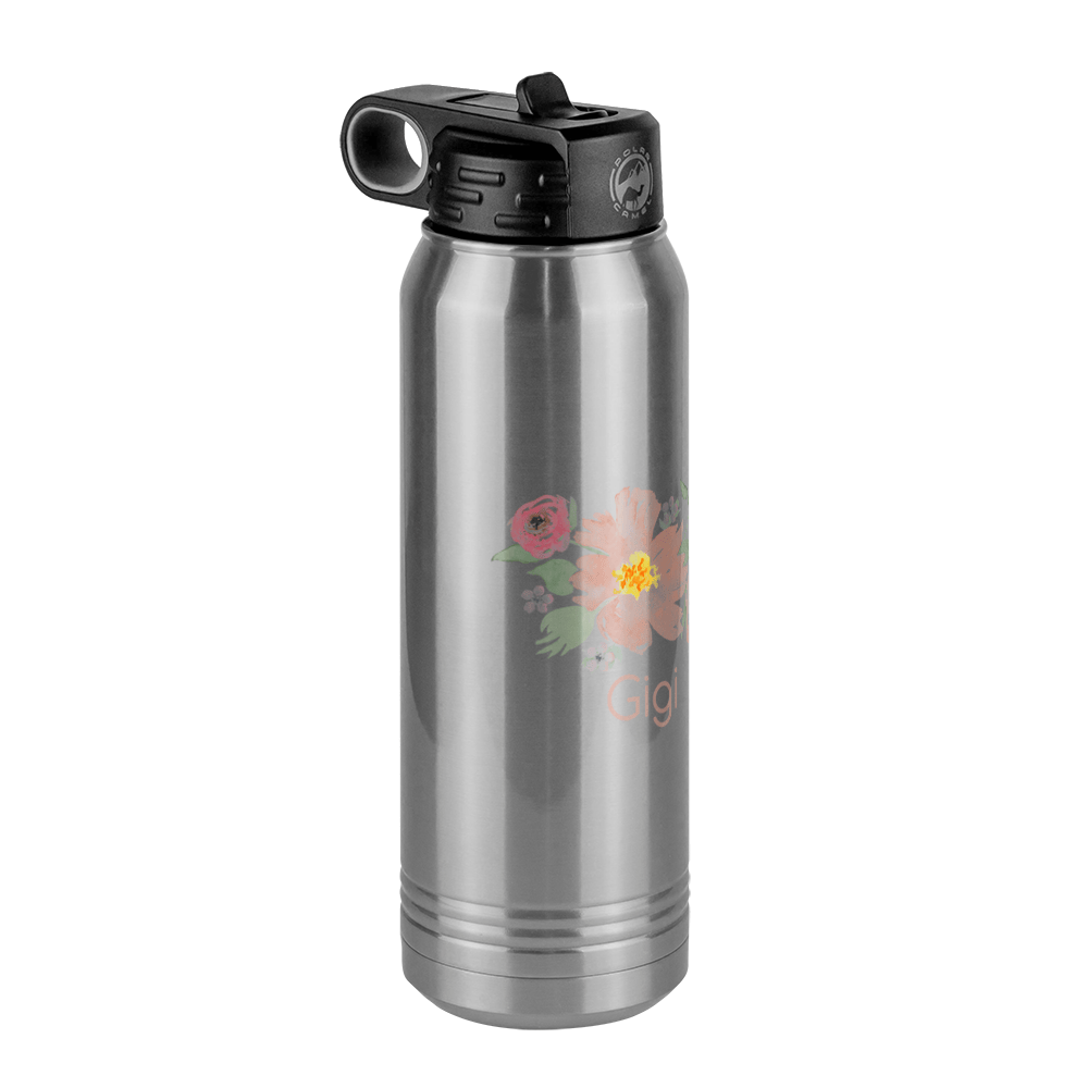 Personalized Flowers Water Bottle (30 oz) - Gigi - Front Left View