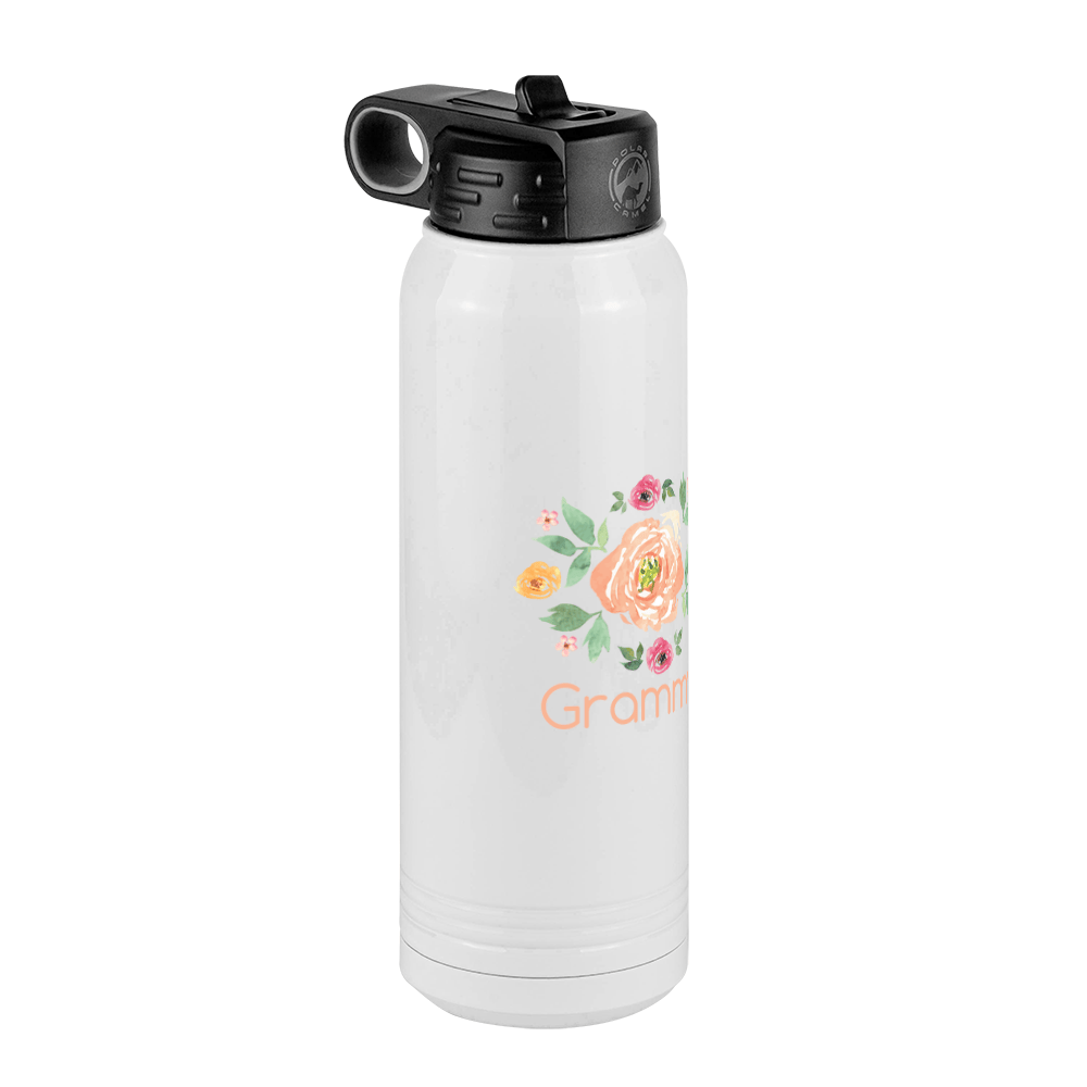 Personalized Flowers Water Bottle (30 oz) - Grammy - Front Left View