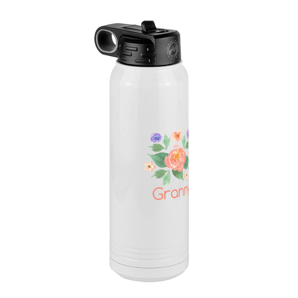 Personalized Flowers Water Bottle (30 oz) - Granny - Front Left View