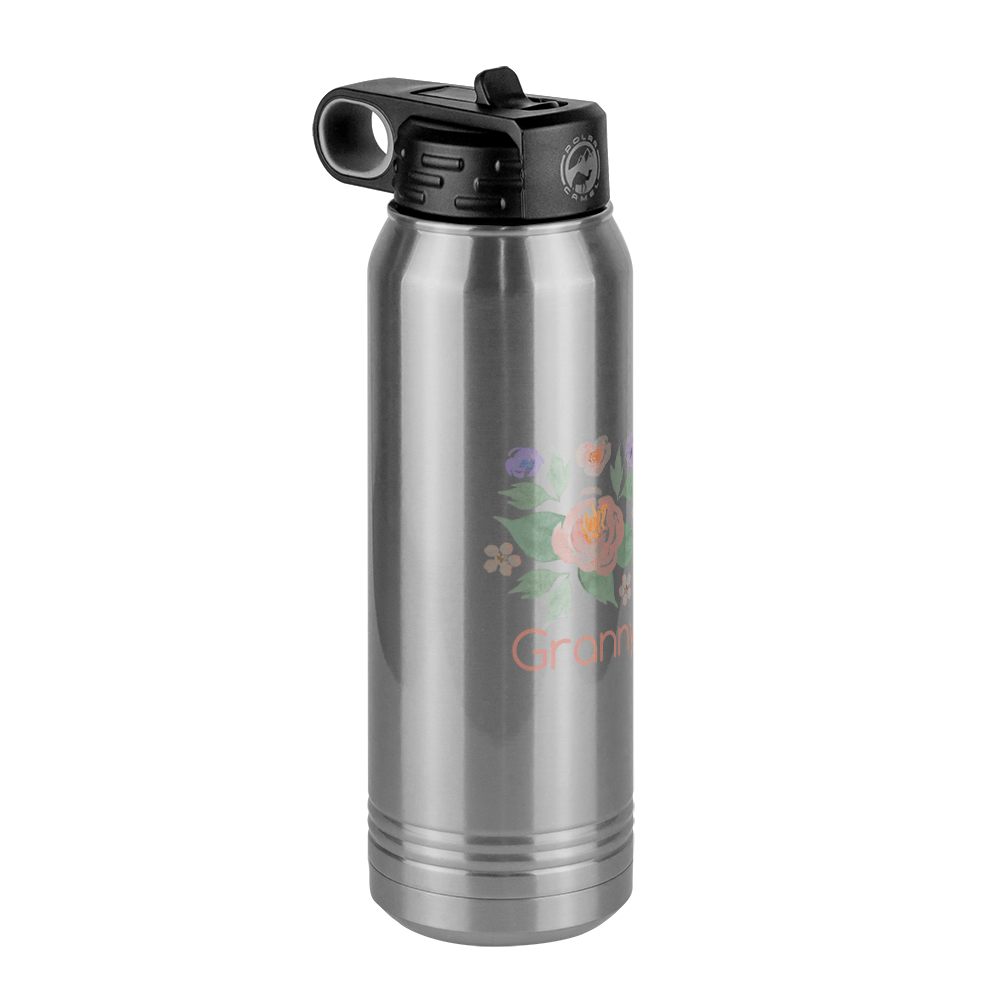 Personalized Flowers Water Bottle (30 oz) - Granny - Front Left View