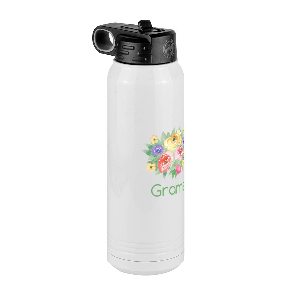 Personalized Flowers Water Bottle (30 oz) - Grams - Front Left View