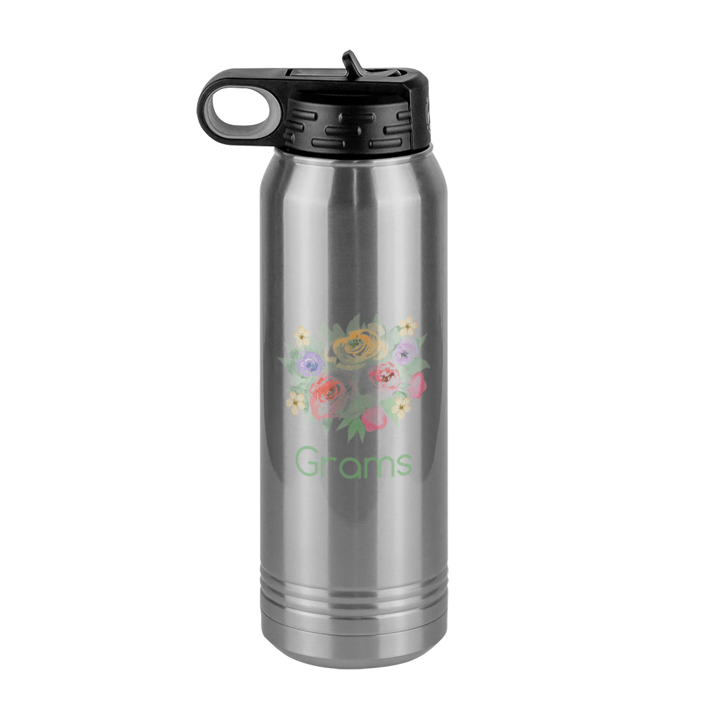Personalized Flowers Water Bottle (30 oz) - Grams - Front View