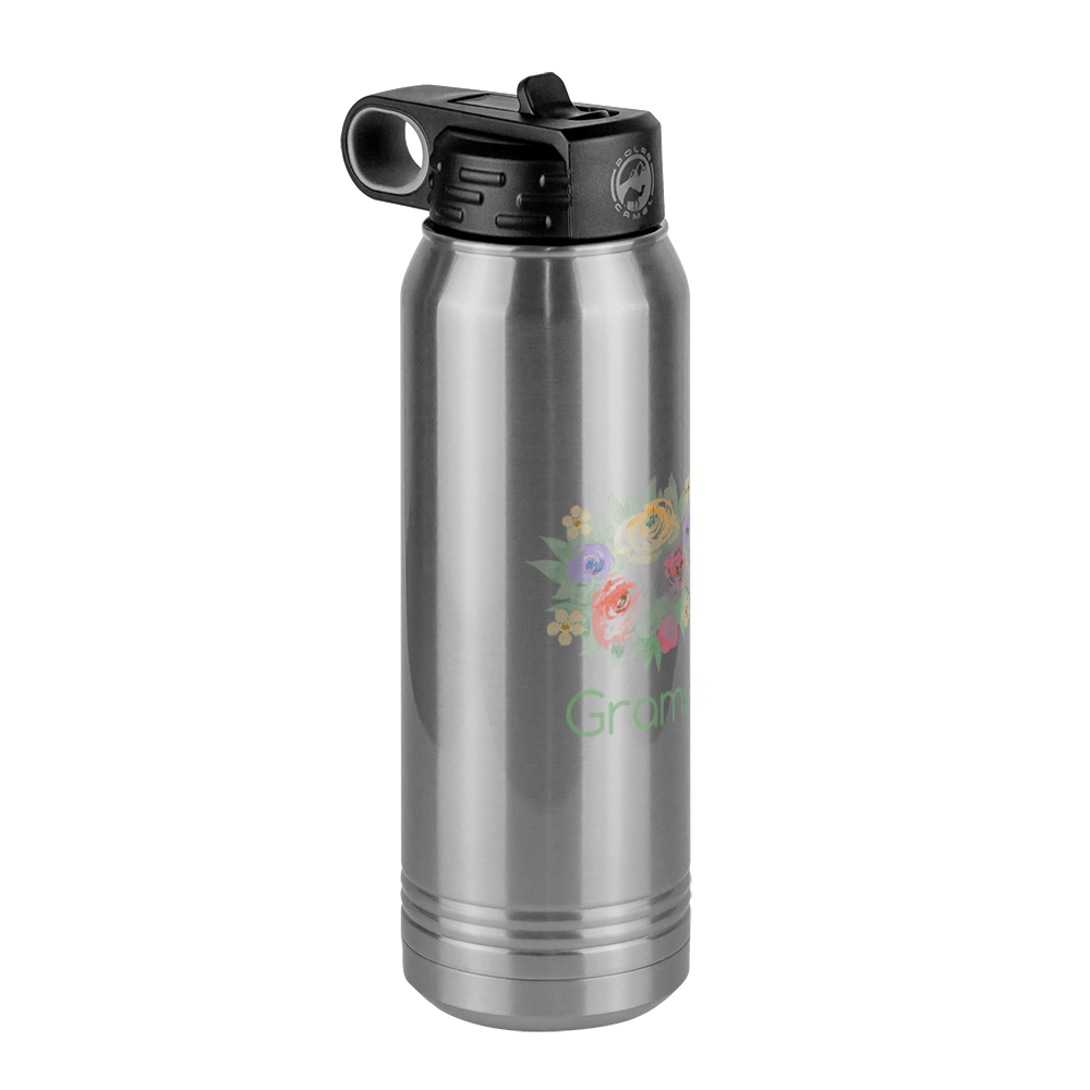 Personalized Flowers Water Bottle (30 oz) - Grams - Front Left View