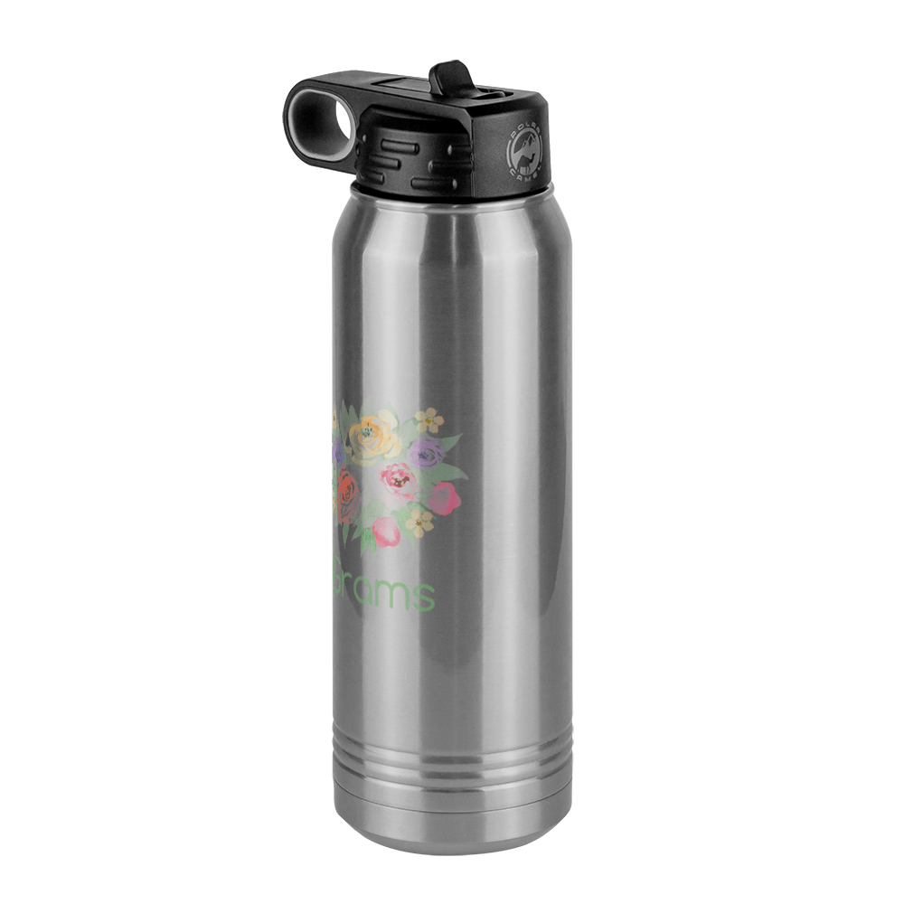 Personalized Flowers Water Bottle (30 oz) - Grams - Front Right View