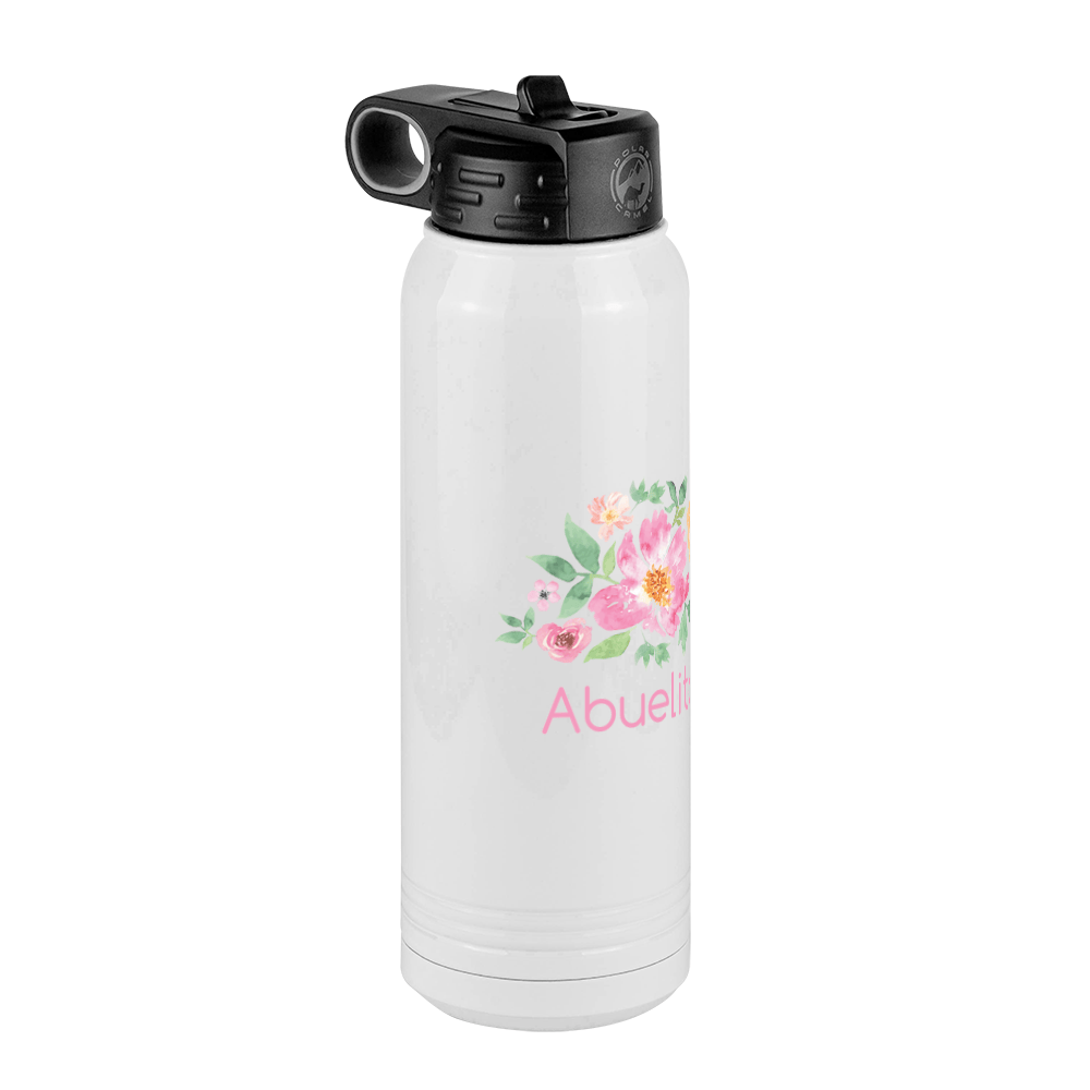 Personalized Flowers Water Bottle (30 oz) - Abuelita - Front Left View