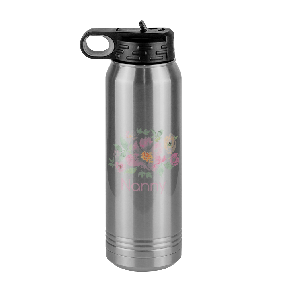 Personalized Flowers Water Bottle (30 oz) - Nanny - Front View