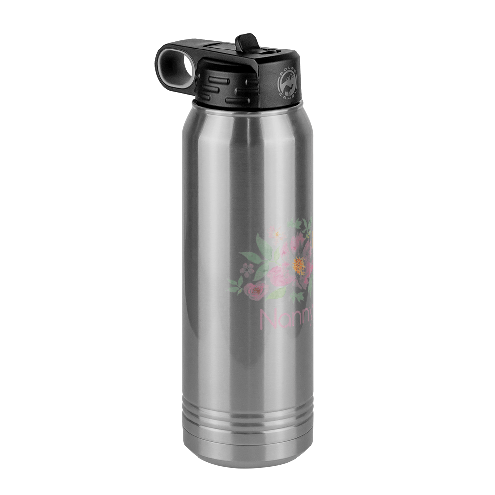 Personalized Flowers Water Bottle (30 oz) - Nanny - Front Left View