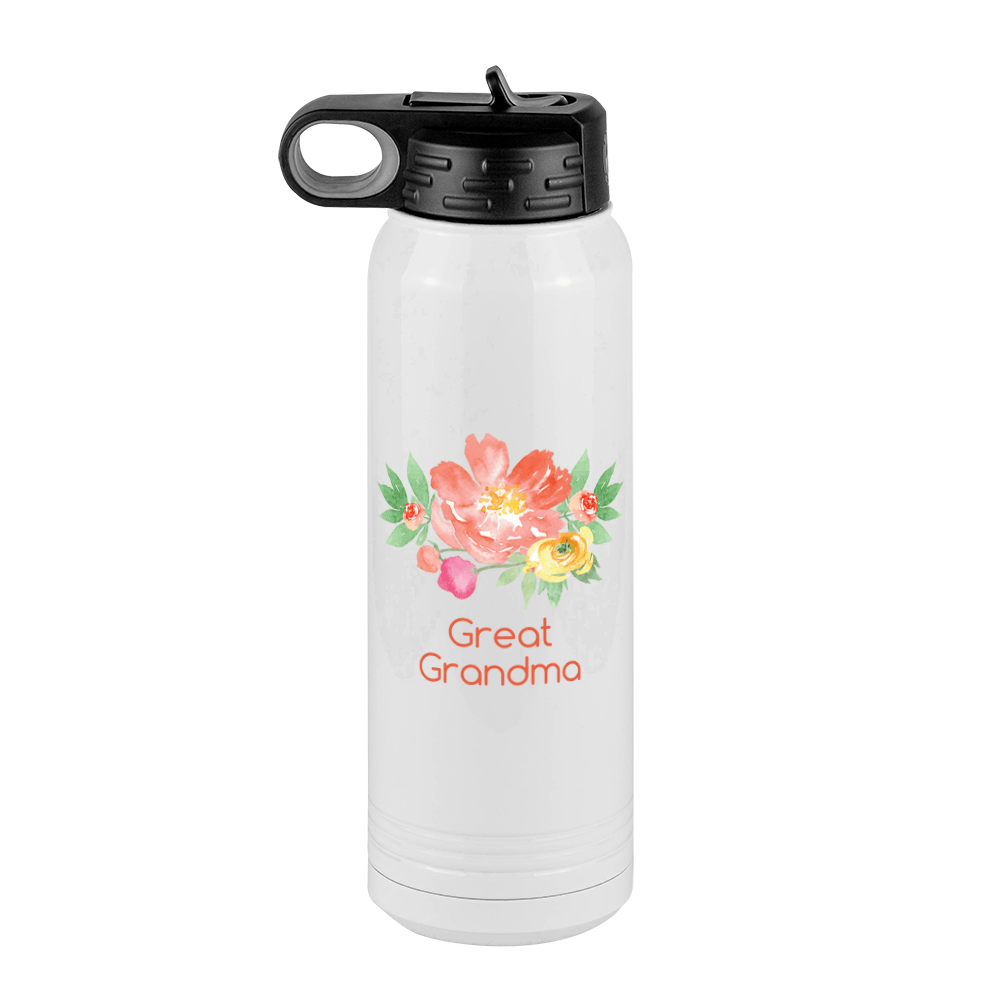Personalized Flowers Water Bottle (30 oz) - Great Grandma - Front View