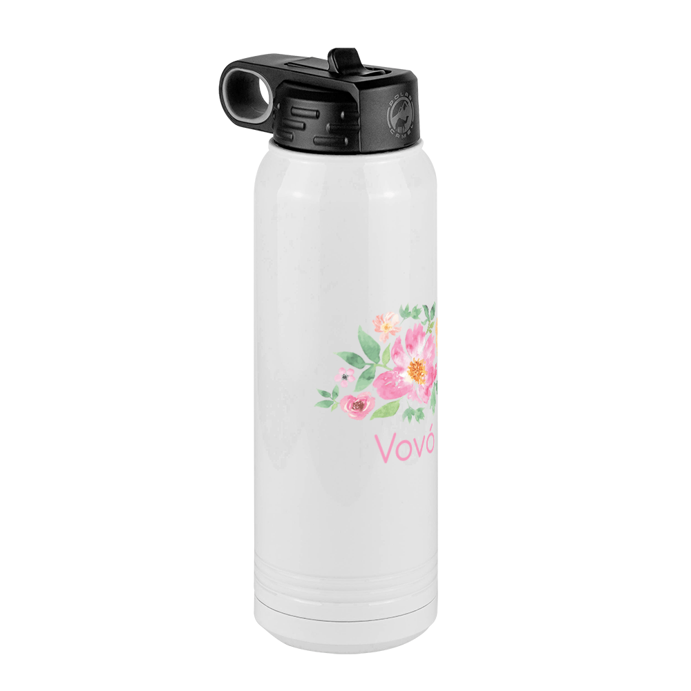 Personalized Flowers Water Bottle (30 oz) - Vovó - Front Left View