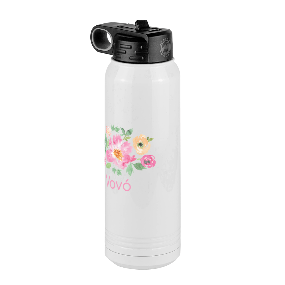 Personalized Flowers Water Bottle (30 oz) - Vovó - Front Right View