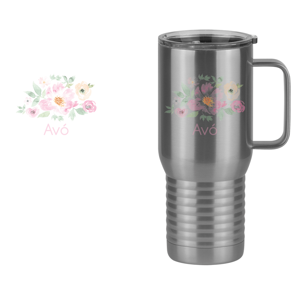 Personalized Flowers Travel Coffee Mug Tumbler with Handle (20 oz) - Avó - Design View