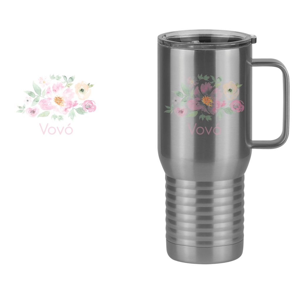 Personalized Flowers Travel Coffee Mug Tumbler with Handle (20 oz) - Vovó - Design View