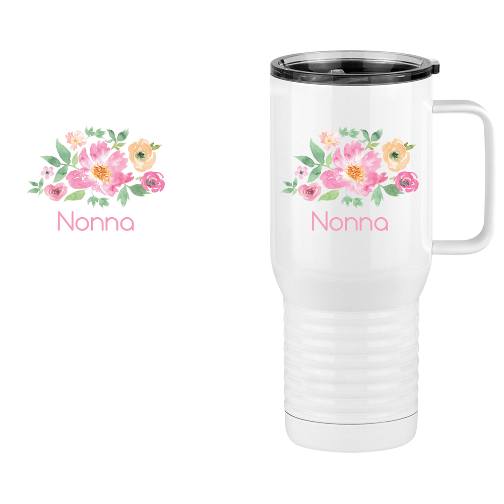 Personalized Flowers Travel Coffee Mug Tumbler with Handle (20 oz) - Nonna - Design View