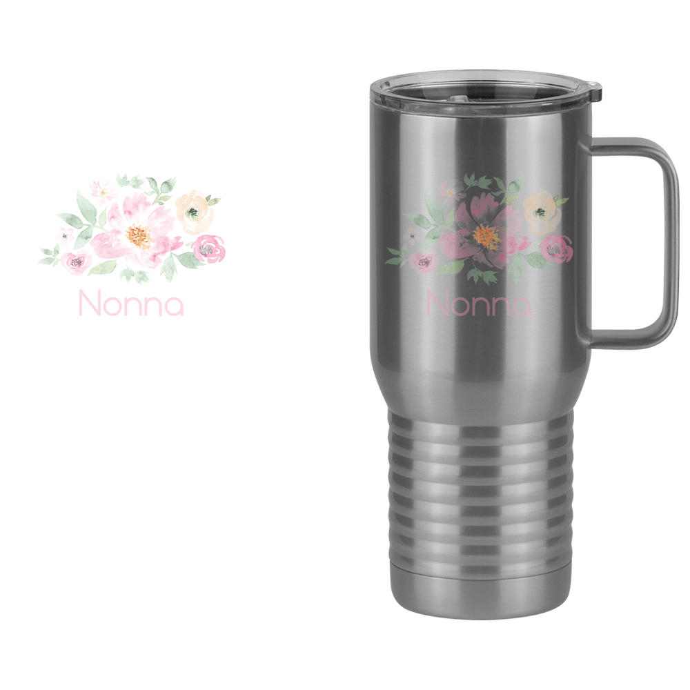 Personalized Flowers Travel Coffee Mug Tumbler with Handle (20 oz) - Nonna - Design View