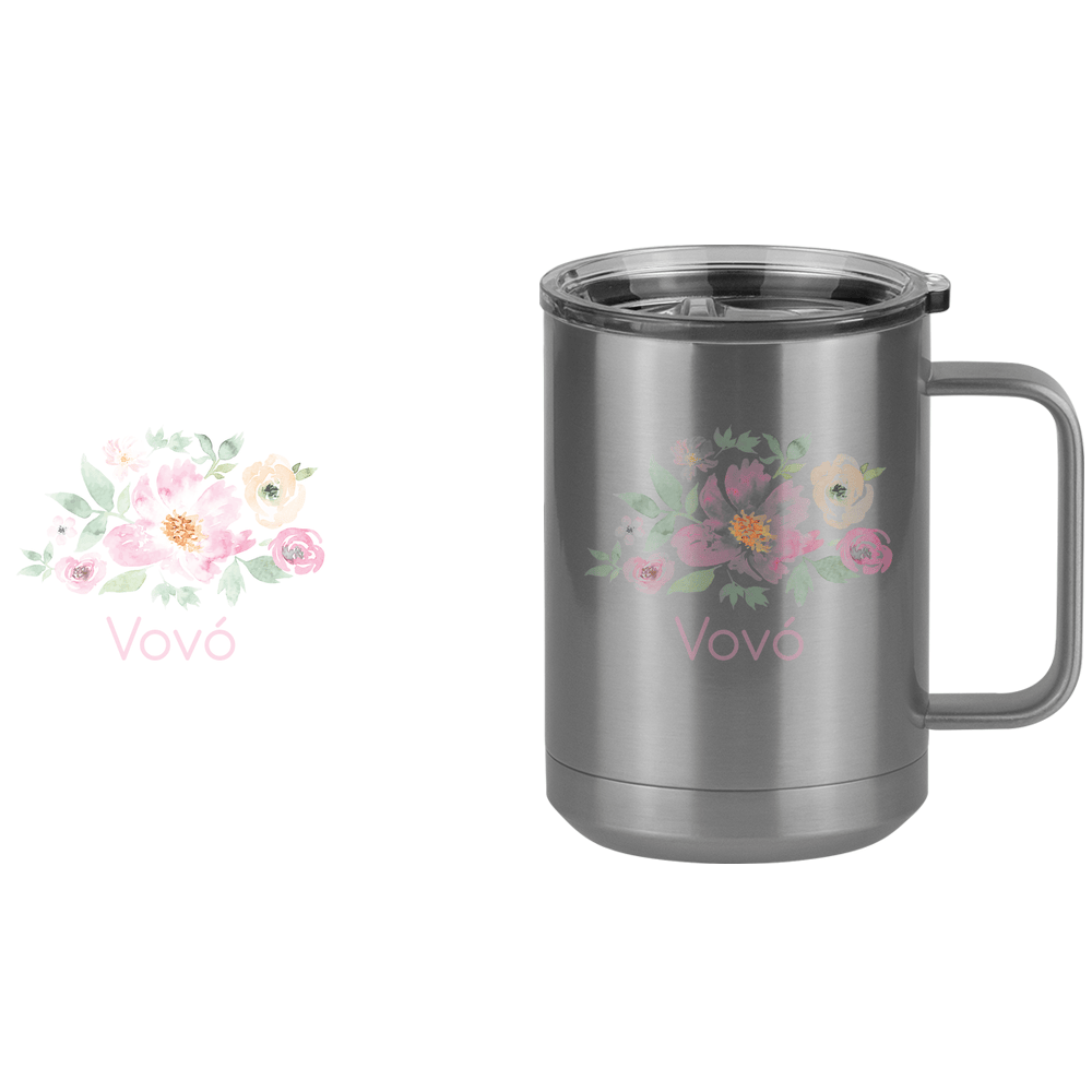 Personalized Flowers Coffee Mug Tumbler with Handle (15 oz) - Vovó - Design View