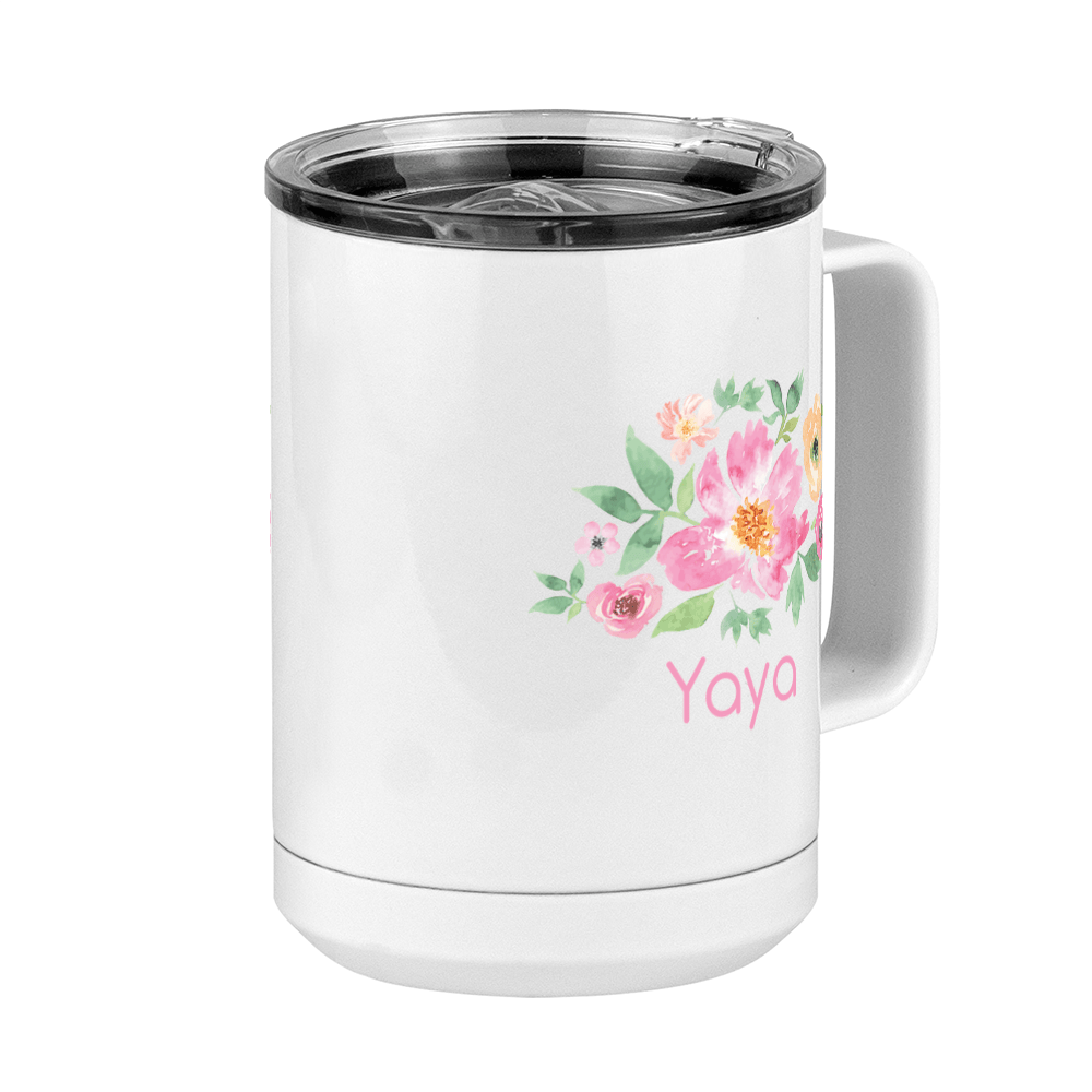 Personalized Flowers Coffee Mug Tumbler with Handle (15 oz) - Yaya - Front Right View