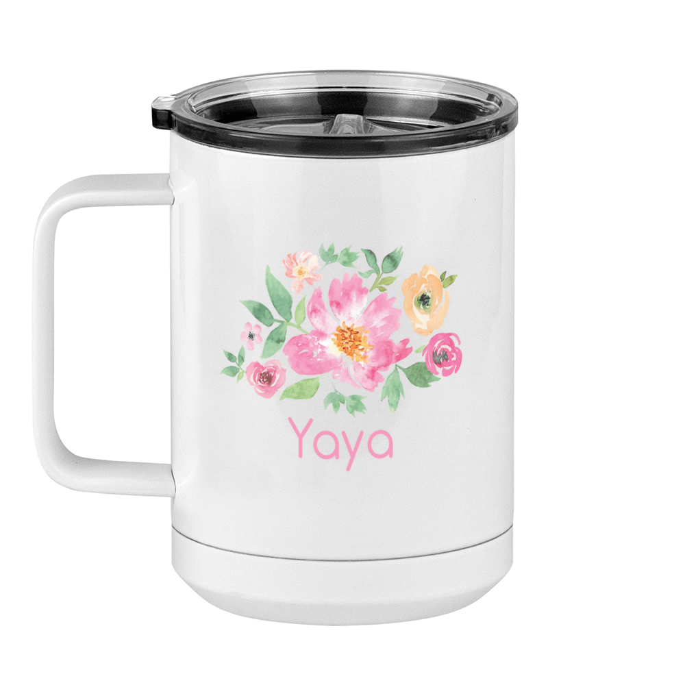 Personalized Flowers Coffee Mug Tumbler with Handle (15 oz) - Yaya - Left View