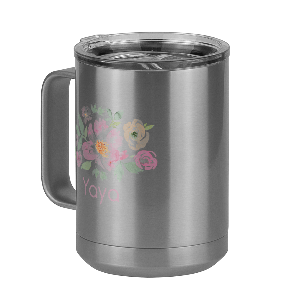 Personalized Flowers Coffee Mug Tumbler with Handle (15 oz) - Yaya - Front Left View