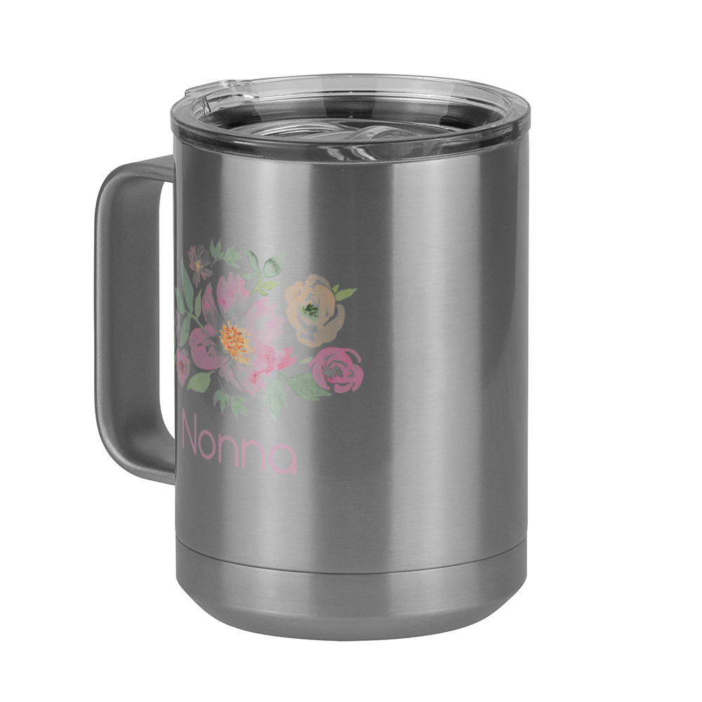 Personalized Flowers Coffee Mug Tumbler with Handle (15 oz) - Nonna - Front Left View