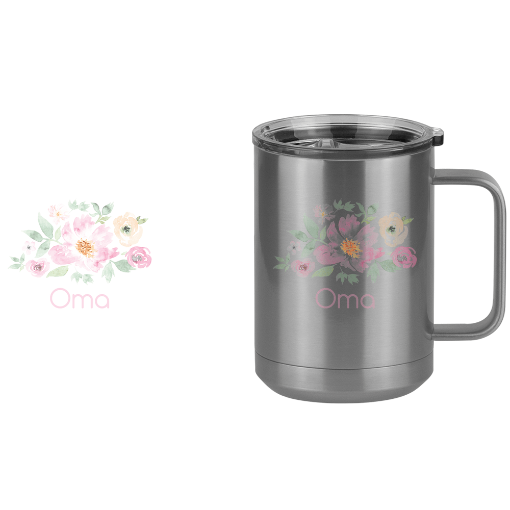 Personalized Flowers Coffee Mug Tumbler with Handle (15 oz) - Oma - Design View