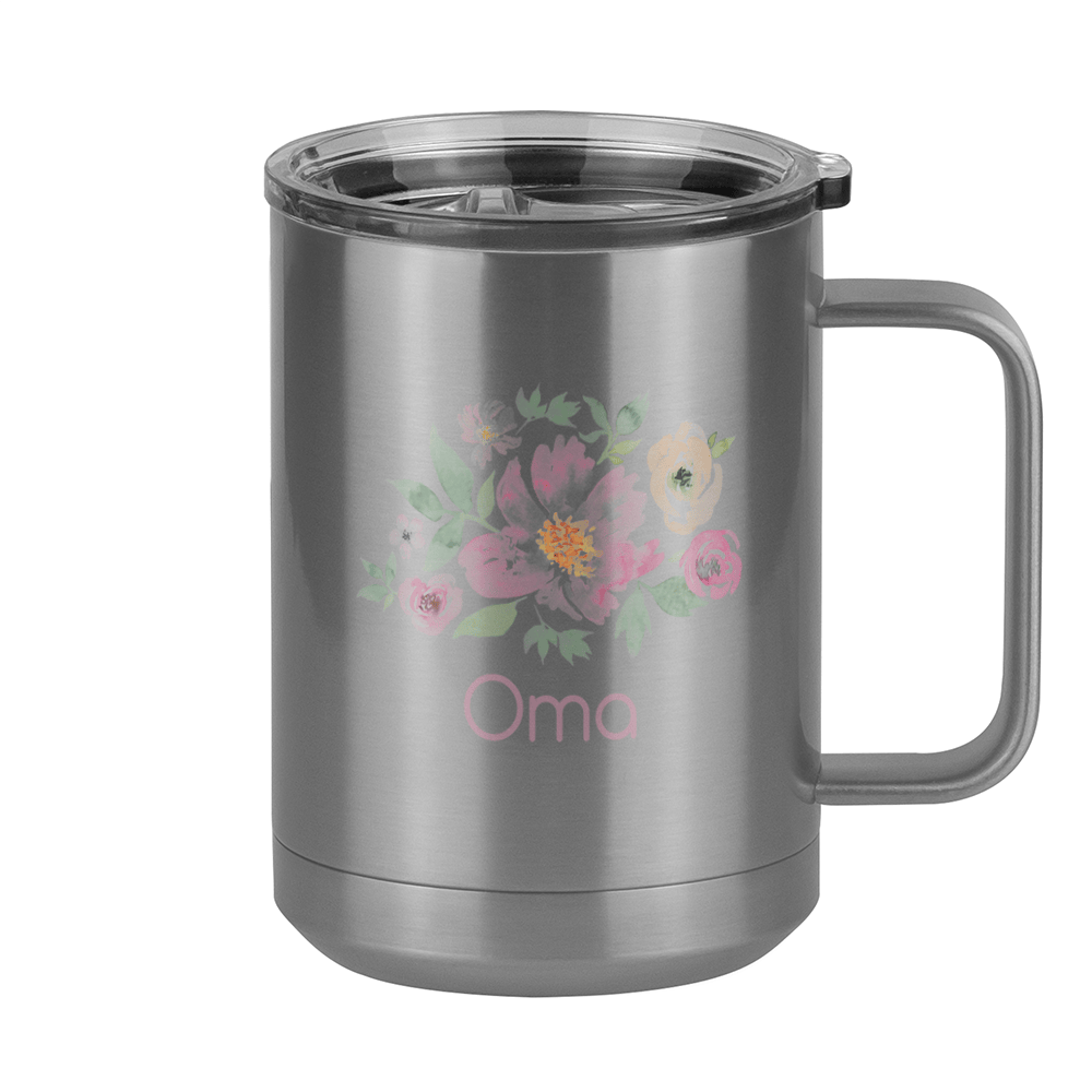 Personalized Flowers Coffee Mug Tumbler with Handle (15 oz) - Oma - Right View