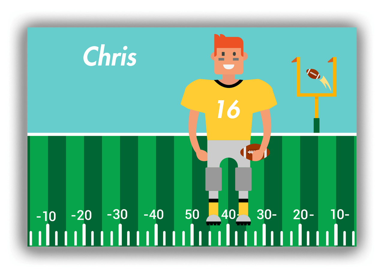 Personalized Football Canvas Wrap & Photo Print I - Teal Background - Redhead Boy - Front View