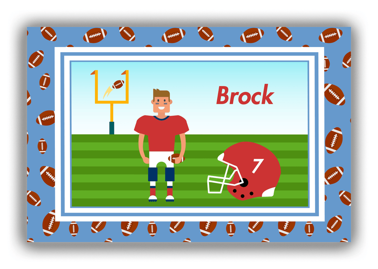Personalized Football Canvas Wrap & Photo Print II - Blue Background - Brown Hair Boy - Front View