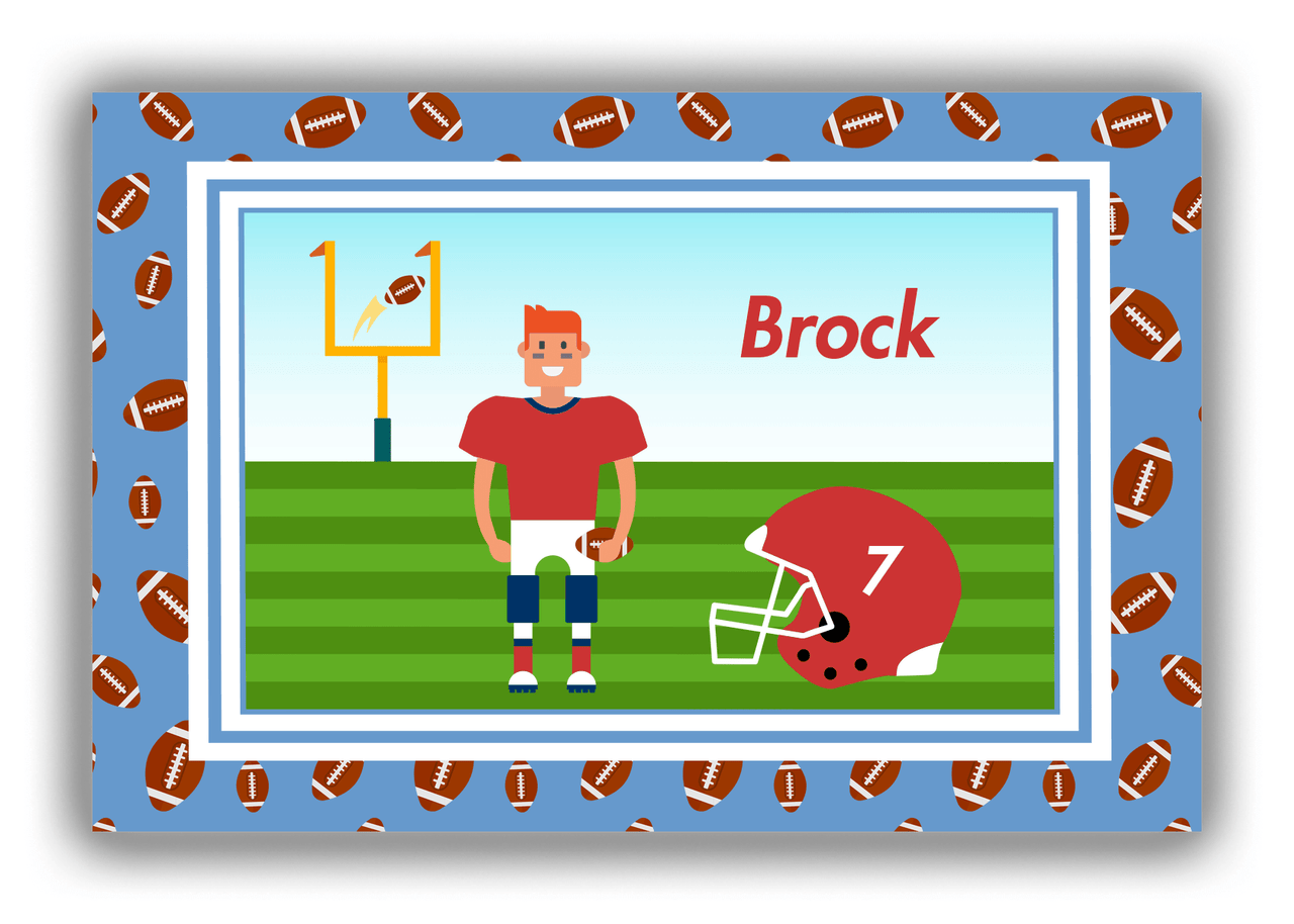 Personalized Football Canvas Wrap & Photo Print II - Blue Background - Redhead Boy - Front View