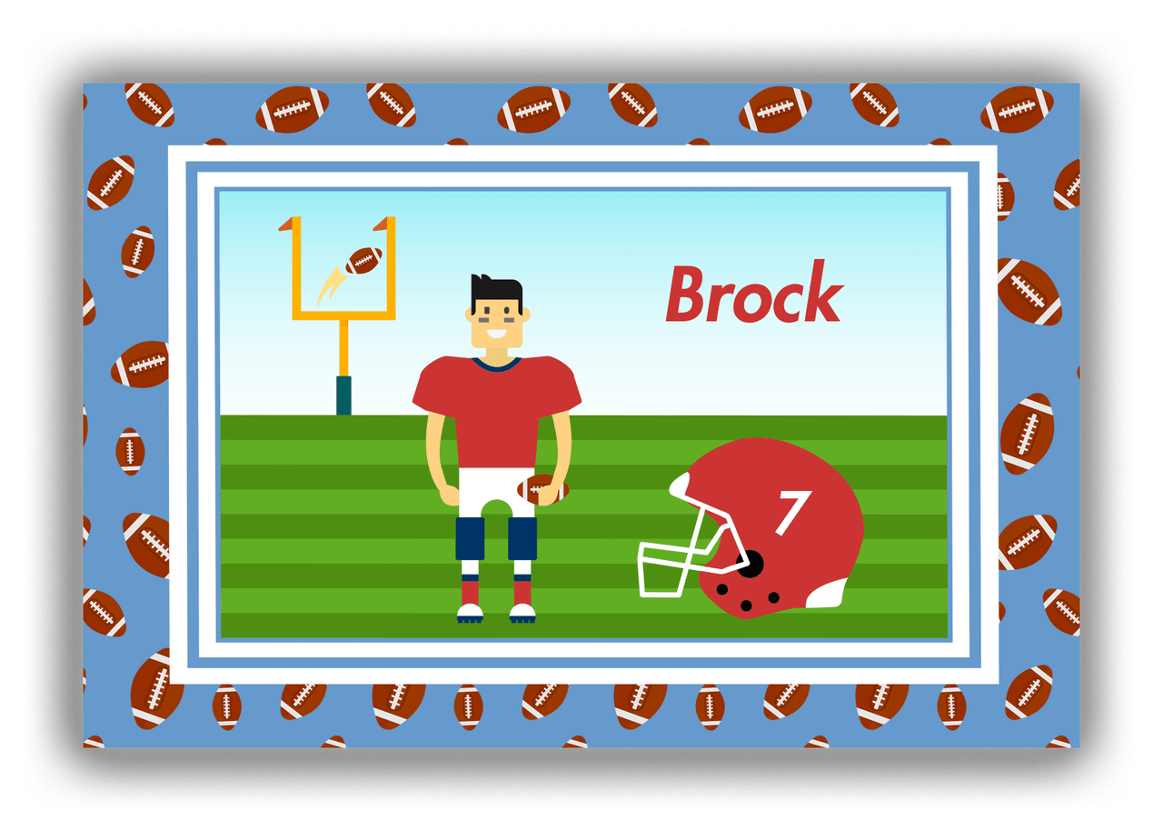 Personalized Football Canvas Wrap & Photo Print II - Blue Background - Asian Boy - Front View