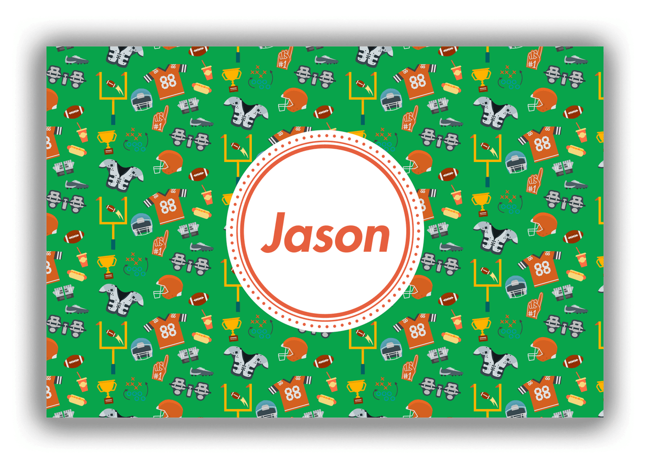 Personalized Football Canvas Wrap & Photo Print IV - Green Background - Circle Nameplate - Front View