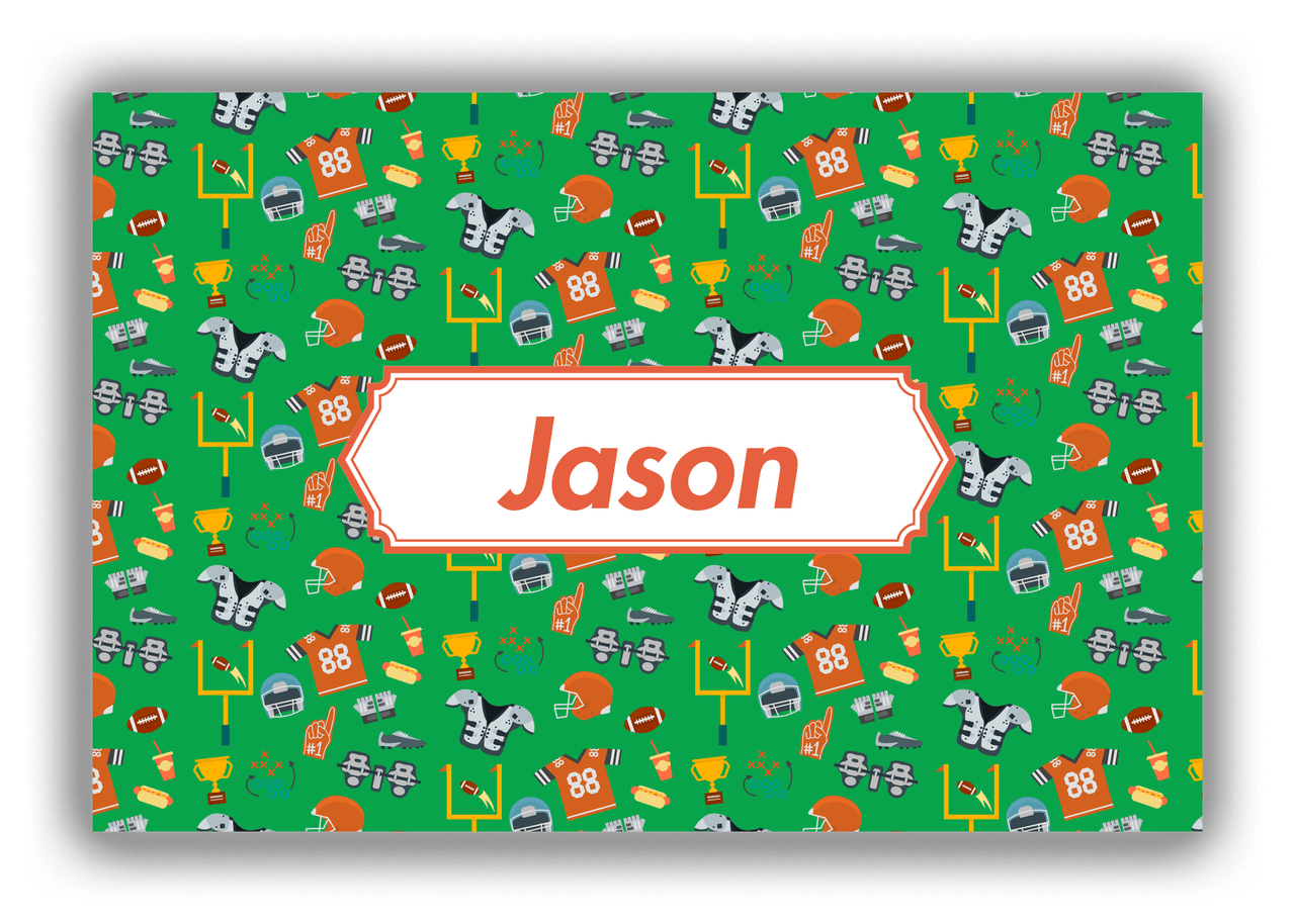 Personalized Football Canvas Wrap & Photo Print IV - Green Background - Decorative Rectangle Nameplate - Front View