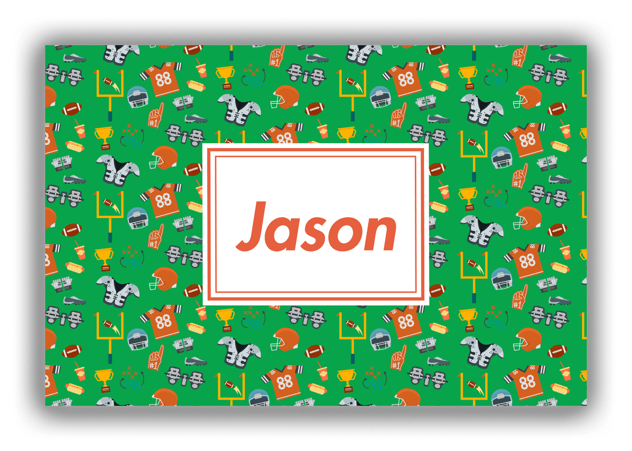 Personalized Football Canvas Wrap & Photo Print IV - Green Background - Rectangle Nameplate - Front View