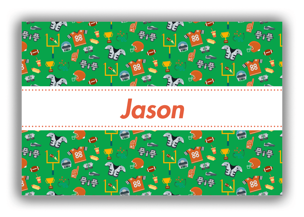 Personalized Football Canvas Wrap & Photo Print IV - Green Background - Ribbon Nameplate - Front View