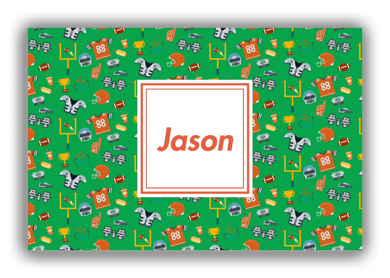Personalized Football Canvas Wrap & Photo Print IV - Green Background - Square Nameplate - Front View