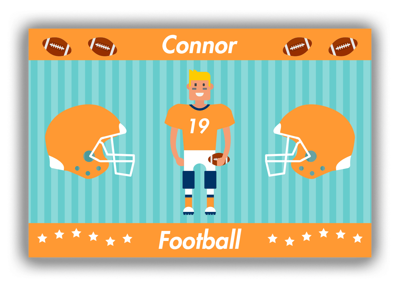 Personalized Football Canvas Wrap & Photo Print V - Teal Background - Blond Boy - Front View