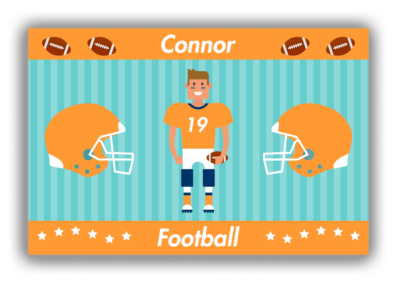 Personalized Football Canvas Wrap & Photo Print V - Teal Background - Brown Hair Boy - Front View