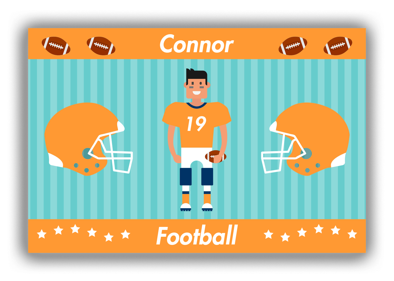 Personalized Football Canvas Wrap & Photo Print V - Teal Background - Black Hair Boy - Front View