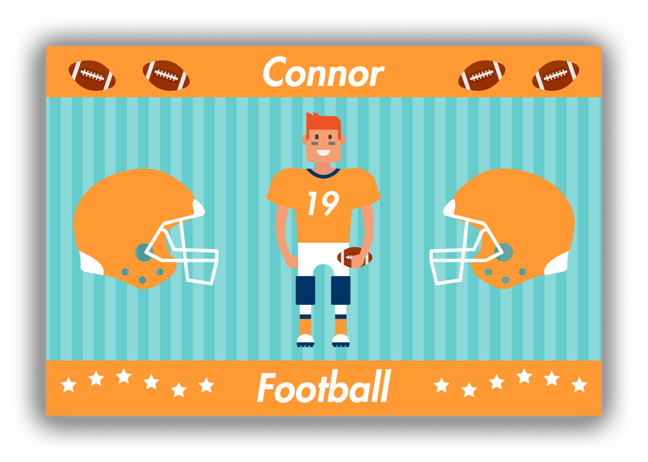 Personalized Football Canvas Wrap & Photo Print V - Teal Background - Redhead Boy - Front View