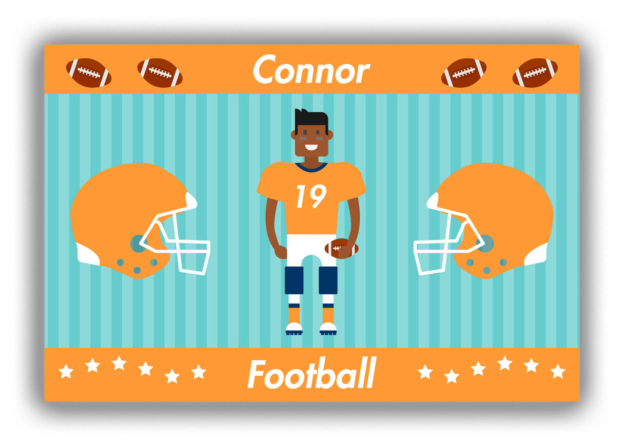 Personalized Football Canvas Wrap & Photo Print V - Teal Background - Black Boy - Front View